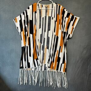Lavish Open Front Cardigan Womens XL Geometric Bohemian Cottagecore Country